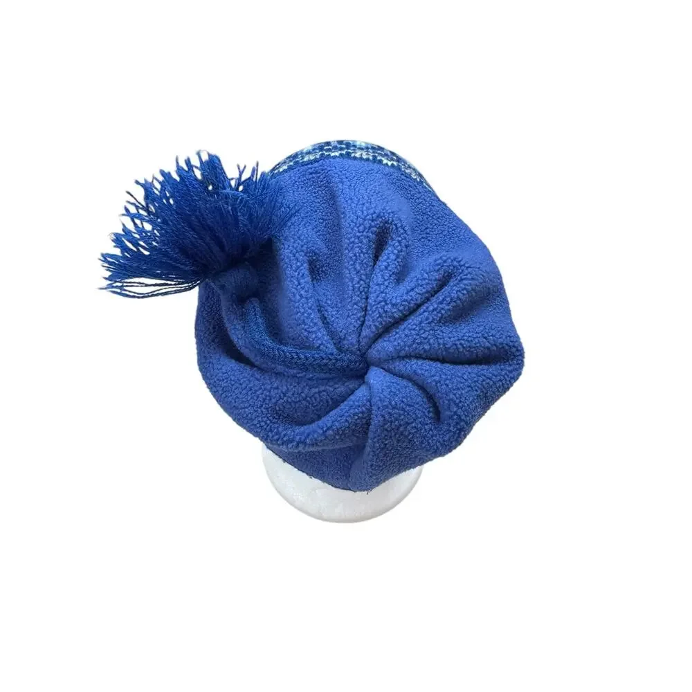 Vintage Y2K Columbia Fair Isle Beanie in Blue One Size Kids Fleece Lined Ties